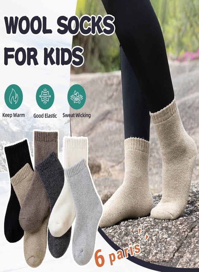 Eyean Kids Merino Wool Socks Boys Girls Thermal Winter Hiking Warm Thick Boot Cozy Toddler Crew Socks 6 Pairs (4-7 Years, Solid Color) - Image 5